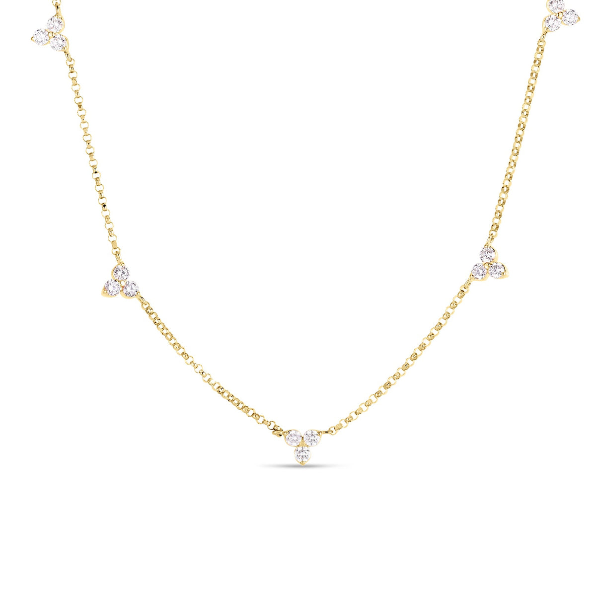 18K Yellow Gold Diamonds By The Inch 5 Station Flower Necklace