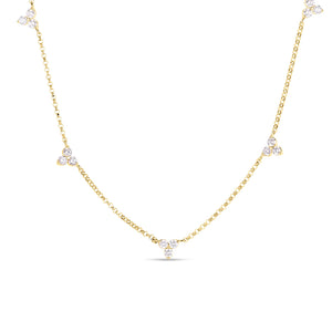 18K Yellow Gold Diamonds By The Inch 5 Station Flower Necklace