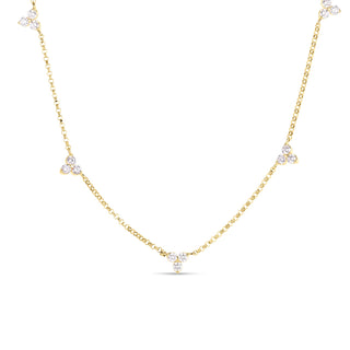18K Yellow Gold Diamonds By The Inch 5 Station Flower Necklace thumbnail