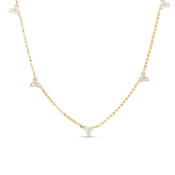 18K Yellow Gold Diamonds By The Inch 5 Station Flower Necklace