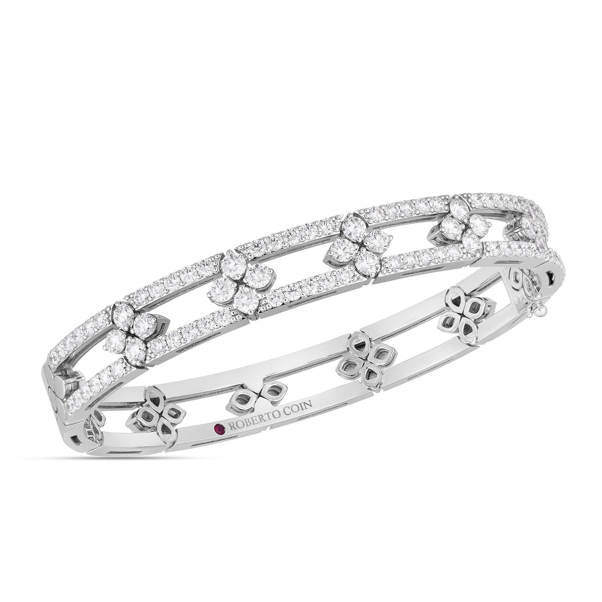 18K White Gold Love In Verona Diamond Open Frame Pave Bangle