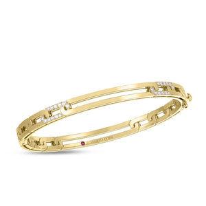 18K Yellow Gold Navarra Diamond Accent & Extended Link Bangle
