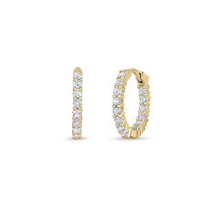 18K Yellow Gold Petite Inside Outside Diamond Hoop Earrings thumbnail