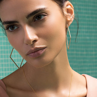 18K White Gold Perfect Diamond Square Large Hoop Earrings thumbnail