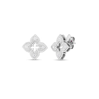 18K White Gold Petite Venetian Princess Extra Small Satin & Diamond Accent Flower Earrings thumbnail