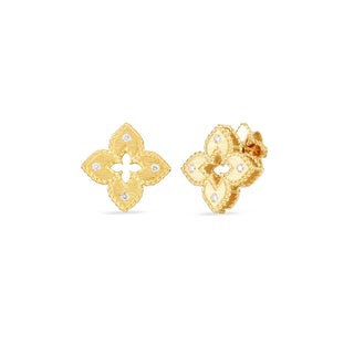 18K Yellow Gold Petite Venetian Princess Extra Small Satin & Diamond Accent Flower Earrings thumbnail