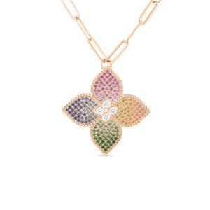 18K ROSE GOLD VENETIAN PRINCESS DIAMOND & MIXED SAPPHIRE FLOWER LONG NECKLACE