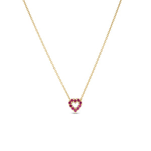 18K Yellow Gold Tiny Treasures Ruby And Diamond Reversible Heart Necklace