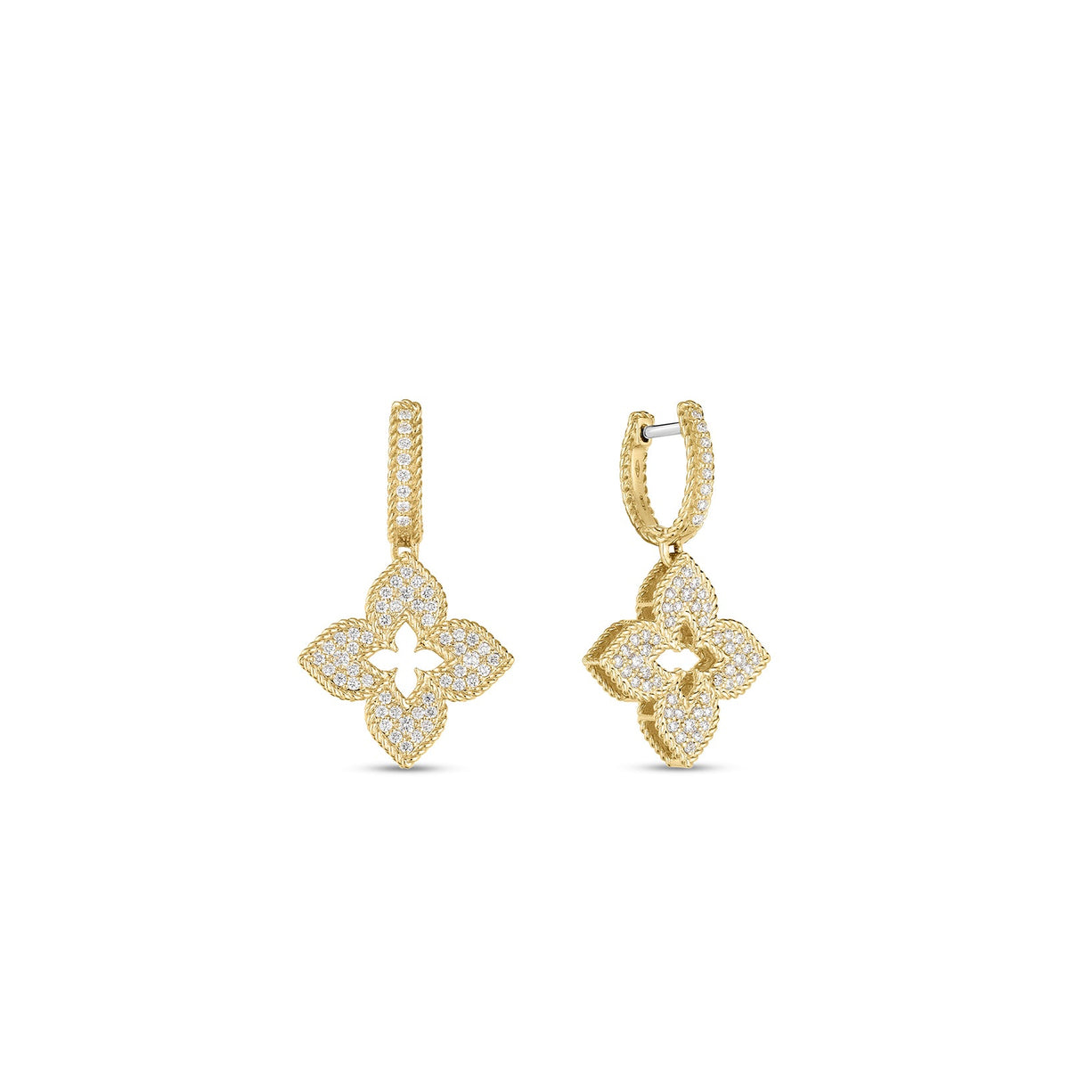 18K Yellow Gold Venetian Princess Medium Pave Flower Dangle Earrings