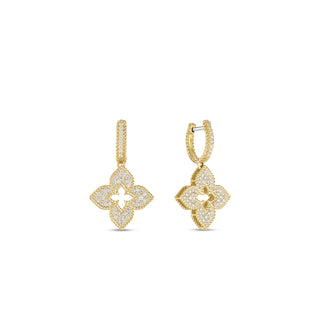 18K Yellow Gold Venetian Princess Medium Pave Flower Dangle Earrings thumbnail