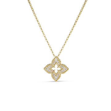 18K Yellow Gold Ventian Princess Small Diamond Pave Flower Necklace