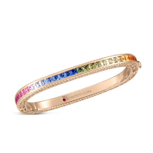 18K Rose Gold Princess Multi Sapphire Square Bangle