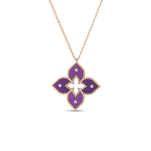 18K Rose Gold Venetian Princess Small Purple Titanium And Diamond Flower Necklace
