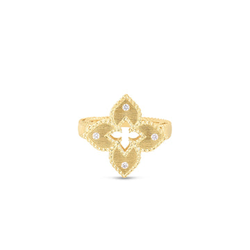 18K Yellow Gold Petite Venetian Princess Satin & Diamond Accent Flower Ring