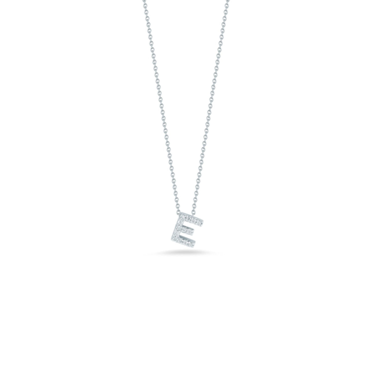 18K White Gold Tiny Treasures Diamond Love Letter “e” Necklace