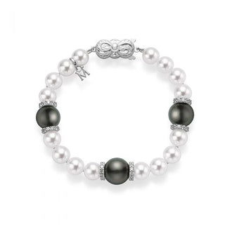 Fusion Akoya and Black South Sea Cultured Pearl Bracelet with Diamond Rondelles thumbnail