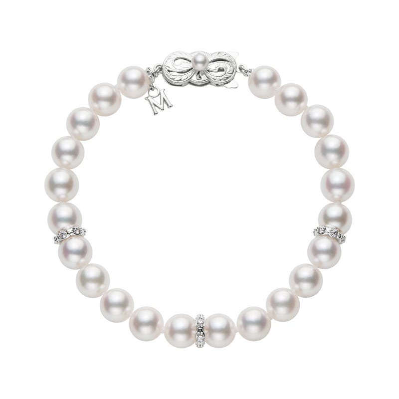 Akoya Cultured Pearl and Diamond Rondell Bracelet in 18K White Gold