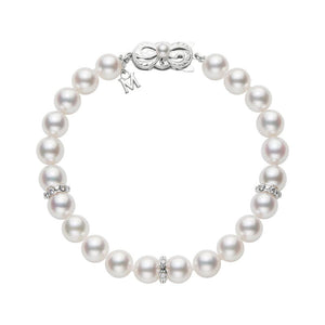 Akoya Cultured Pearl and Diamond Rondell Bracelet in 18K White Gold