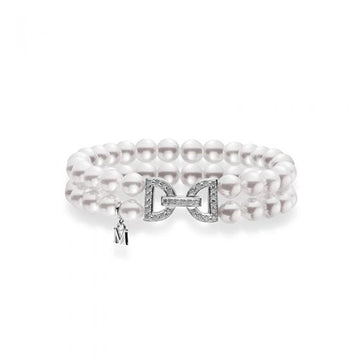 Akoya Cultured Pearl Double Row Bracelet with Diamond Clasp Mikimoto