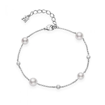 Akoya Cultured Pearl and Diamond Station Bracelet Mikimoto