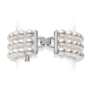 Akoya Cultured Pearl Three Row Bracelet in 18K White Gold with Diamonds thumbnail