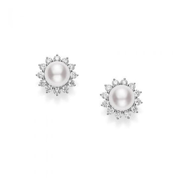 Classic Elegance Akoya Cultured Pearl Earrings with Diamonds Mikimoto