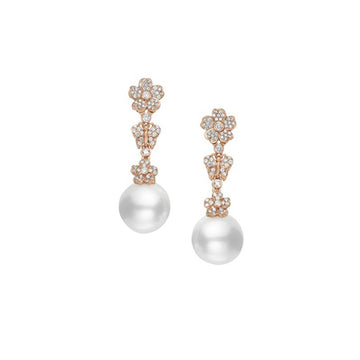 Akoya Cultured Pearl and Diamond Cherry Blossom Earrings in Pink Gold Mikimoto