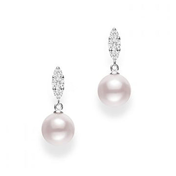 Morning Dew Akoya Cultured Pearl Earrings with Diamonds - 18K White Gold Mikimoto