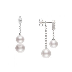 Morning Dew Akoya Cultured Pearl Earrings with Diamonds 18K White Gold