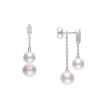 Morning Dew Akoya Cultured Pearl Earrings with Diamonds – 18K White Gold Mikimoto
