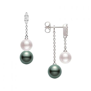 Morning Dew Akoya and Black South Sea Cultured Pearl Earrings with Diamonds – 18K White Gold Mikimoto