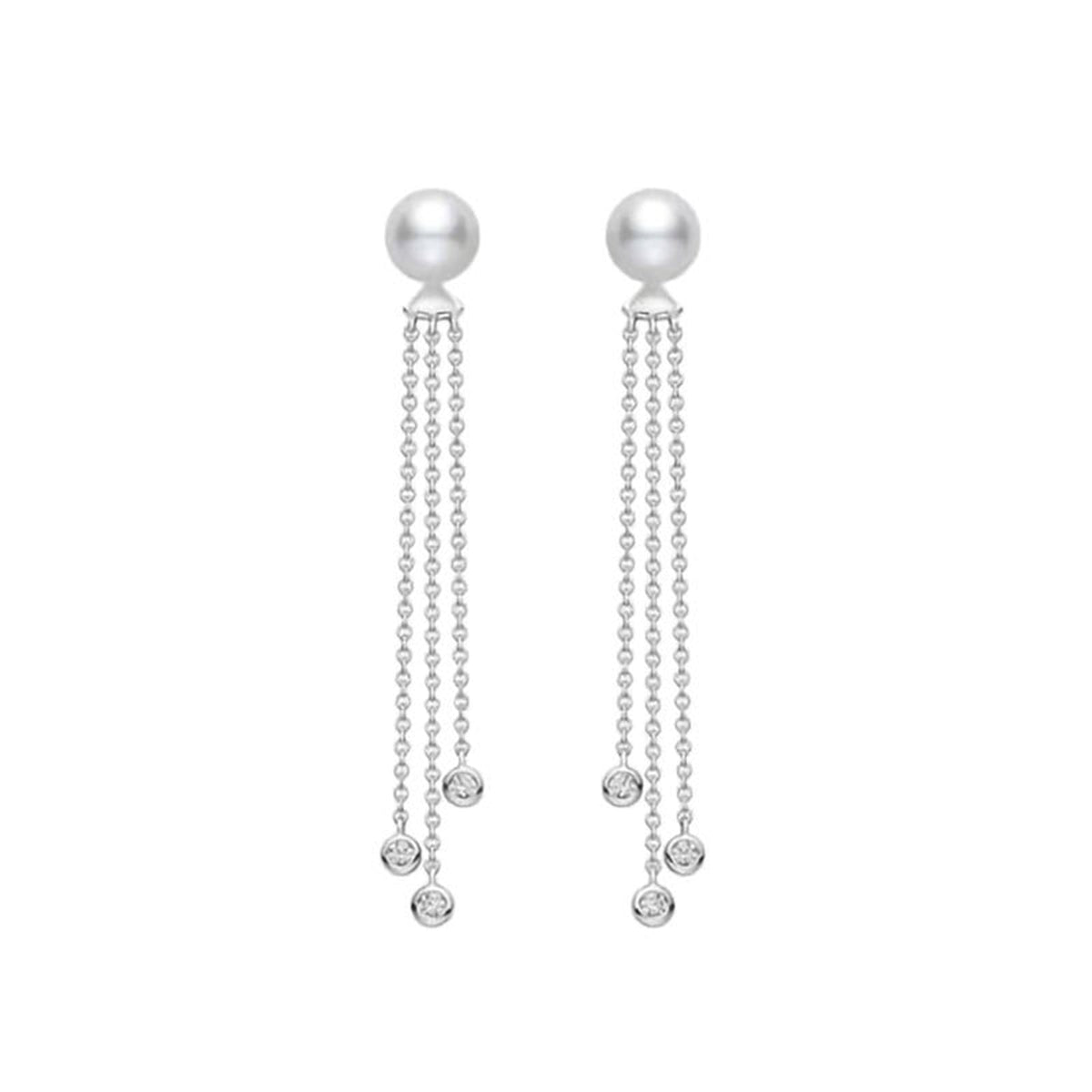 Akoya Cultured Pearl and Diamond Dangle Drop Earrings in 18K White Gold