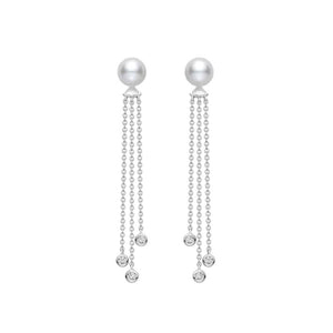 Akoya Cultured Pearl and Diamond Dangle Drop Earrings in 18K White Gold