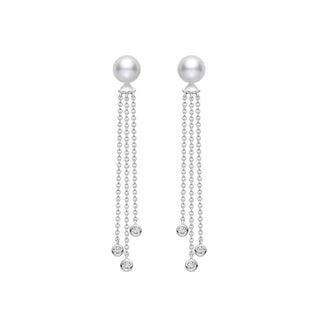Akoya Cultured Pearl and Diamond Dangle Drop Earrings in 18K White Gold thumbnail