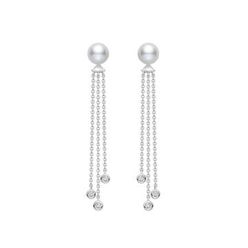 Akoya Cultured Pearl and Diamond Dangle Drop Earrings in 18K White Gold Mikimoto