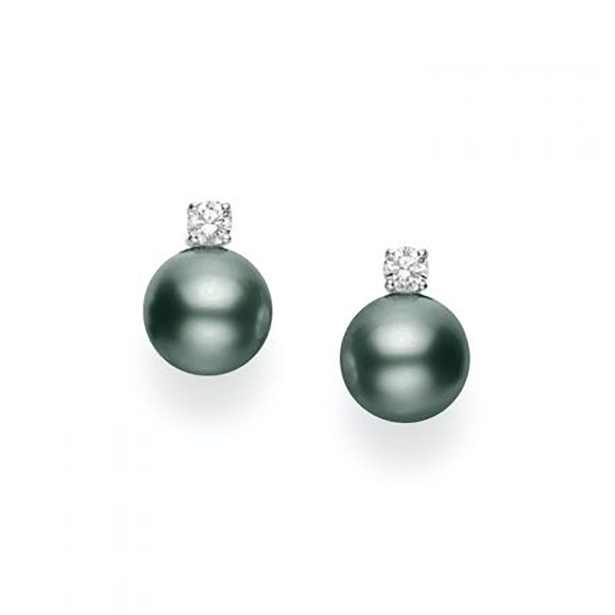 Black South Sea Cultured Pearl Stud Earrings with Diamonds Mikimoto