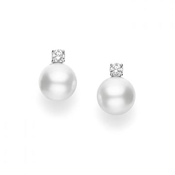 White South Sea Cultured Pearl Earring with Diamond Mikimoto