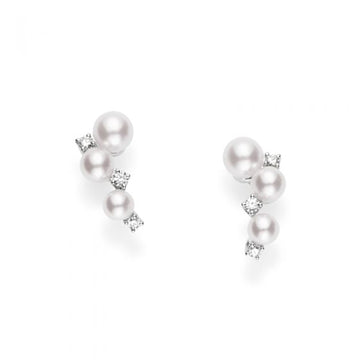 Akoya Cultured Pearl and Diamond Bubbles Earrings in 18K White Gold Mikimoto