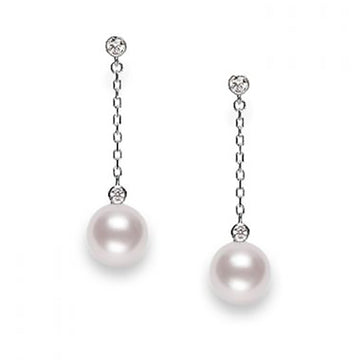Akoya Cultured Pearl and Diamond Drop Earrings - White Gold Mikimoto