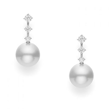 White South Sea Cultured Pearl and Diamond Earrings Mikimoto