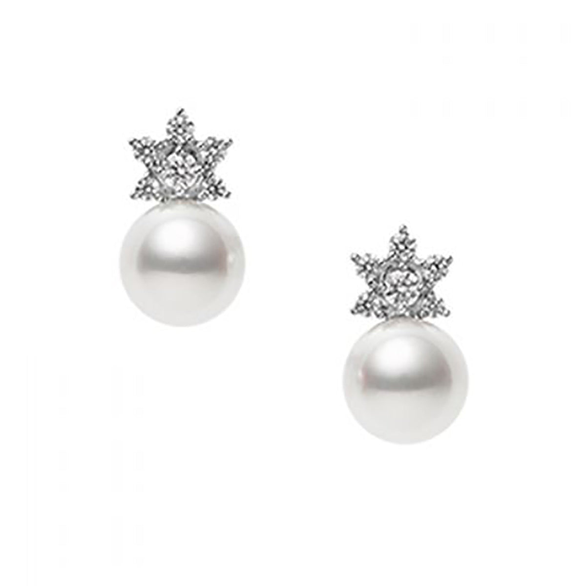 Akoya Cultured Pearl and Diamond Earrings Mikimoto