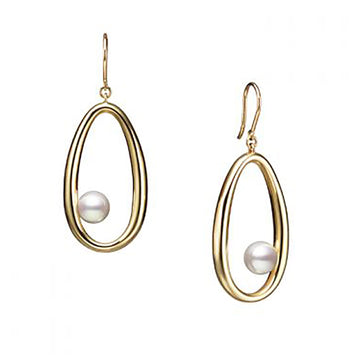 Moon Dew Akoya Cultured Pearl Earrings in 18K Yellow Gold Mikimoto
