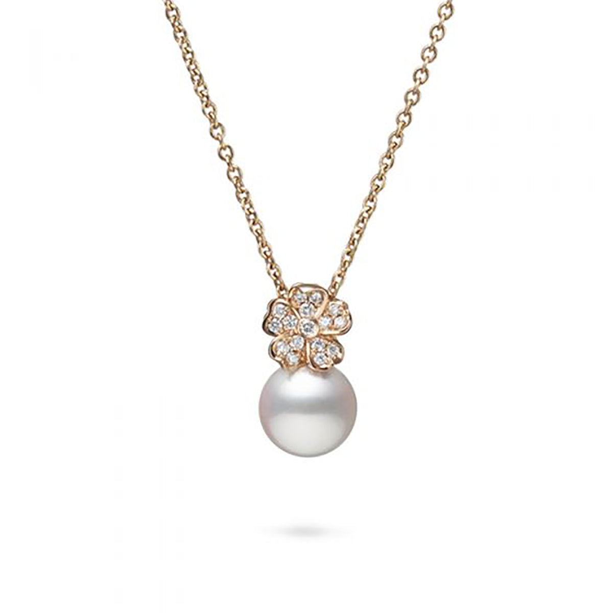 Akoya Cultured Pearl Cherry Blossom Pendant with Diamonds