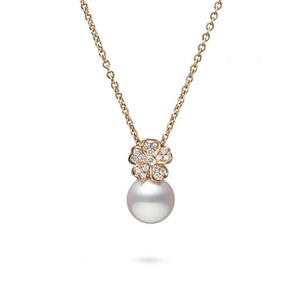 Akoya Cultured Pearl Cherry Blossom Pendant with Diamonds