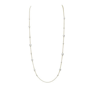 Akoya Cultured Pearl and Diamond Station Collection Necklace in 18K Yellow Gold – 31 Inch