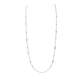 Akoya Cultured Pearl and Diamond Station Collection Necklace in 18K Yellow Gold – 31 Inch thumbnail
