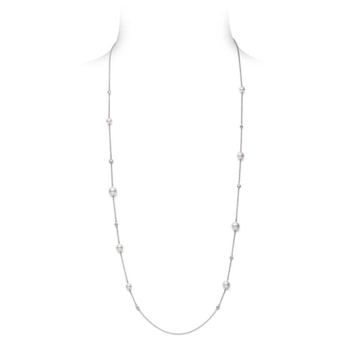 Akoya Cultured Pearl and Diamond Station Necklace