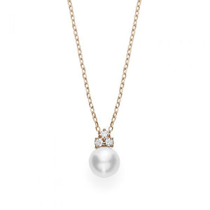 Akoya Cultured Pearl Pendant With Diamonds - 18K Pink Gold