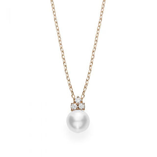 Akoya Cultured Pearl Pendant With Diamonds - 18K Pink Gold thumbnail