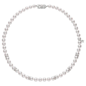 Akoya Cultured Pearl Necklace with Six Diamond Rondells in 18K White Gold